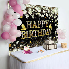 Lofaris Dollar Bill Money Gold Glitter Birthday Backdrop