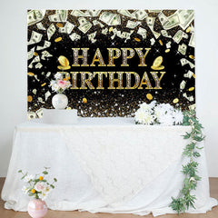 Lofaris Dollar Bill Money Gold Glitter Birthday Backdrop