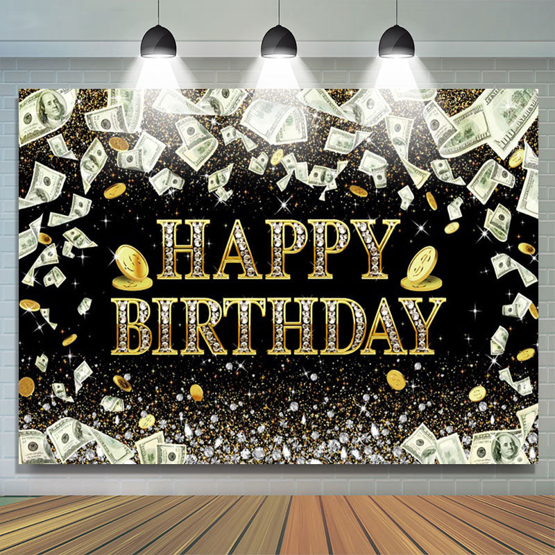 Lofaris Dollar Bill Money Gold Glitter Birthday Backdrop