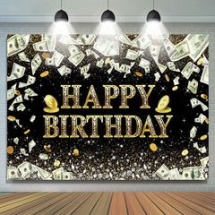 Lofaris Dollar Bill Money Gold Glitter Birthday Backdrop