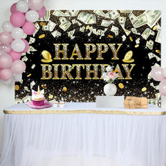 Lofaris Dollar Bill Money Gold Glitter Birthday Backdrop