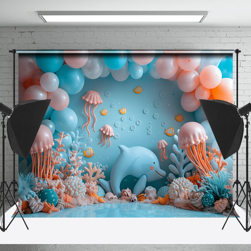 Lofaris Dolphin Jellyfish Coral Seaworld Cake Smash Backdrop