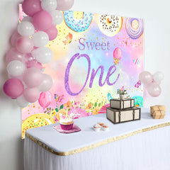 Lofaris Donut Candy Floral Butterfly 1st Birthday Backdrop