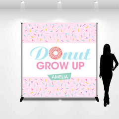 Lofaris Donut Grow Up Pink Personalized Birthday Backdrop