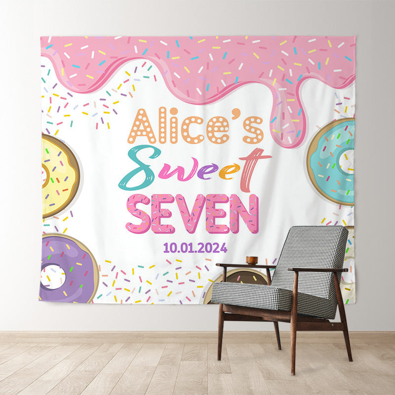 Lofaris Donuts Candies Cream Custom Sweet 7th Birthday Backdrop