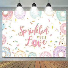 Lofaris Donuts Dots Sprinkled with Love Birthday Backdrop