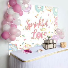 Lofaris Donuts Dots Sprinkled with Love Birthday Backdrop