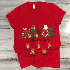 Lofaris Doodle Little Reindeer Custom Name Christmas T-Shirt