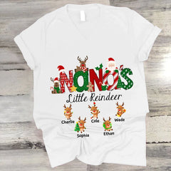 Lofaris Doodle Little Reindeer Custom Name Christmas T-Shirt