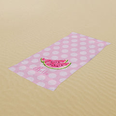 Lofaris Dots Pink Watermelon Custom Name Girl Beach Towel