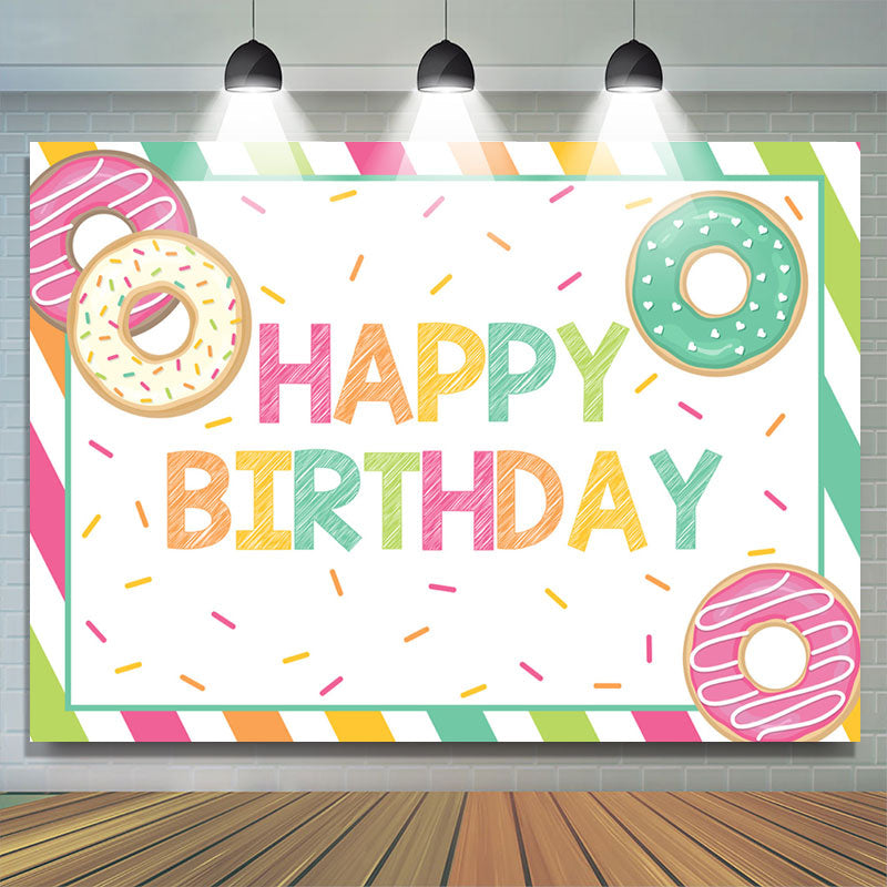 Lofaris Doughnut Green Pink Girl Happy Birthday Backdrop