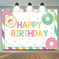 Lofaris Doughnut Green Pink Girl Happy Birthday Backdrop