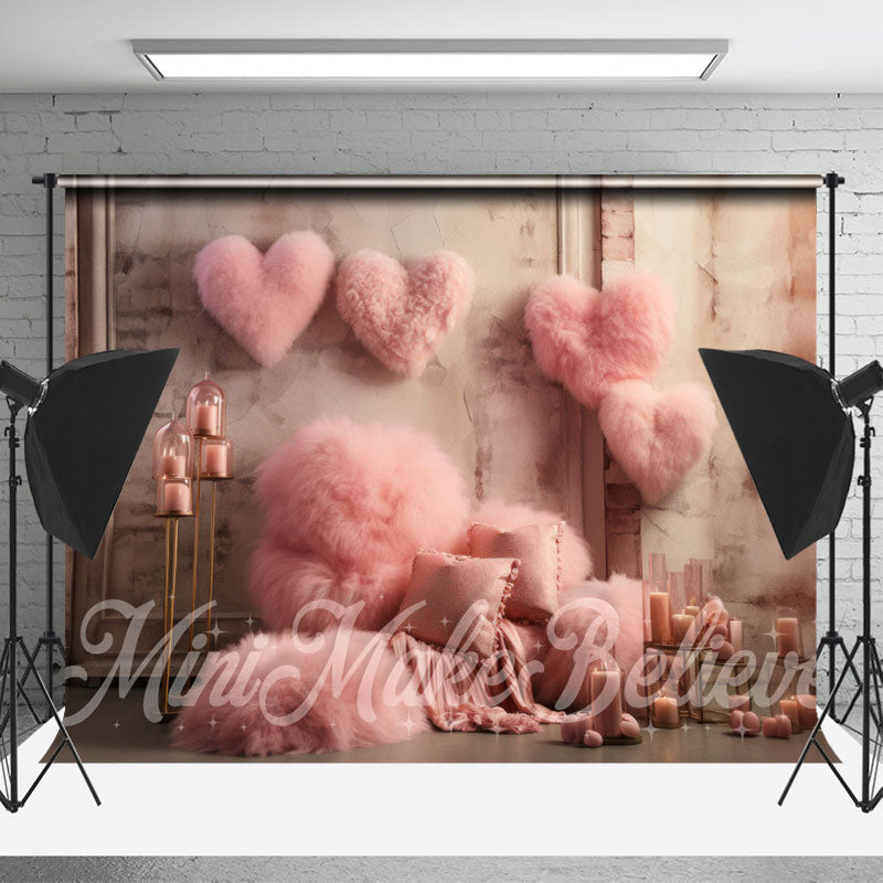 Lofaris Downy Pink Heart Candle Wall Valentines Day Backdrop