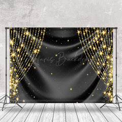 Lofaris Drape Glossy Black Gold Sparkle Photography Backdrop