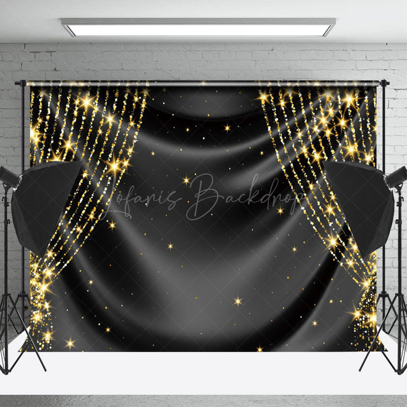 Lofaris Drape Glossy Black Gold Sparkle Photography Backdrop