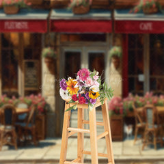 Lofaris Drawing Outdoor Cafe Retro Wall Backdrop For Photo