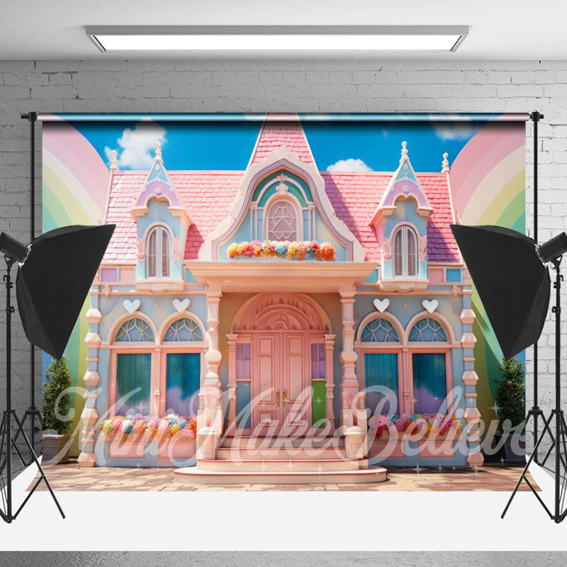 Lofaris Dreamlike House Rainbow Birthday Cake Smash Backdrop