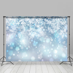 Lofaris Dreamy Light Blue Snowflake Bokeh Winter Backdrop