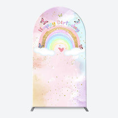 Lofaris Dreamy Rainbow Clouds Butterfly Birthday Arch Backdrop