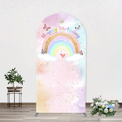 Lofaris Dreamy Rainbow Clouds Butterfly Birthday Arch Backdrop