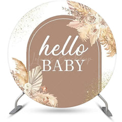 Lofaris Dried Floral Feather Boho Round Baby Shower Backdrop