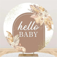 Lofaris Dried Floral Feather Boho Round Baby Shower Backdrop