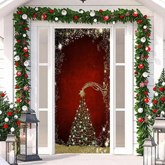 Lofaris Dull Red Golden Glitter Christmas Tree Door Cover