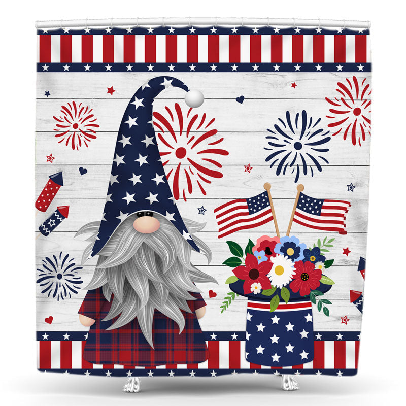 Lofaris Dwarf Floral White Wood Independence Day Shower Curtain