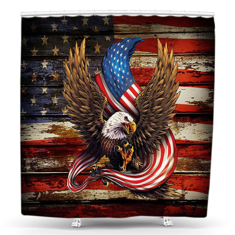 Lofaris Eagle Stripe Wood National Usa Flag Shower Curtain