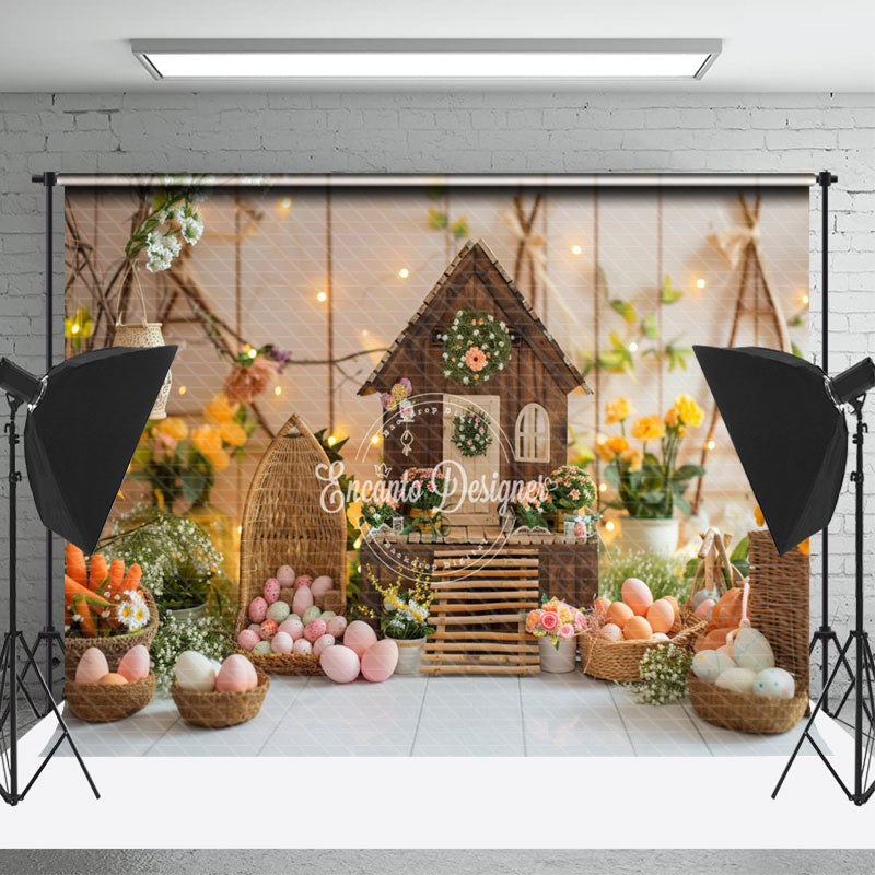 Lofaris Easter Carrot Wooden House Interior Photo Backdrop