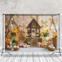 Lofaris Easter Carrot Wooden House Interior Photo Backdrop