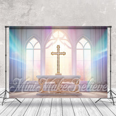 Lofaris Easter Spring Cross Colorful Window Church Backdrop