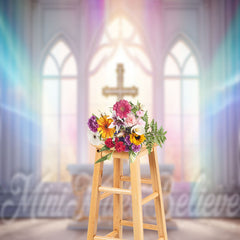 Lofaris Easter Spring Cross Colorful Window Church Backdrop