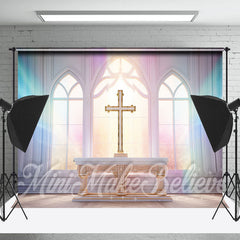 Lofaris Easter Spring Cross Colorful Window Church Backdrop