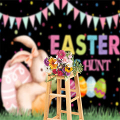 Lofaris Egg Hunt Bunny Colorful Dots Black Easter Backdrop