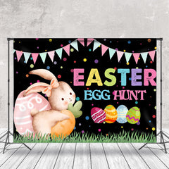 Lofaris Egg Hunt Bunny Colorful Dots Black Easter Backdrop