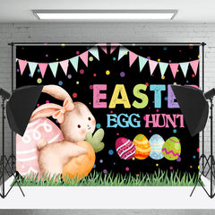 Lofaris Egg Hunt Bunny Colorful Dots Black Easter Backdrop