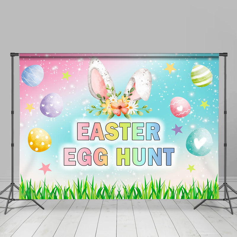 Lofaris Egg Hunt Green Grass Glitter Colored Easter Backdrop