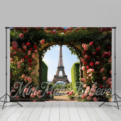 Lofaris Eiffel Tower Arched Door Flowers Spring Backdrop