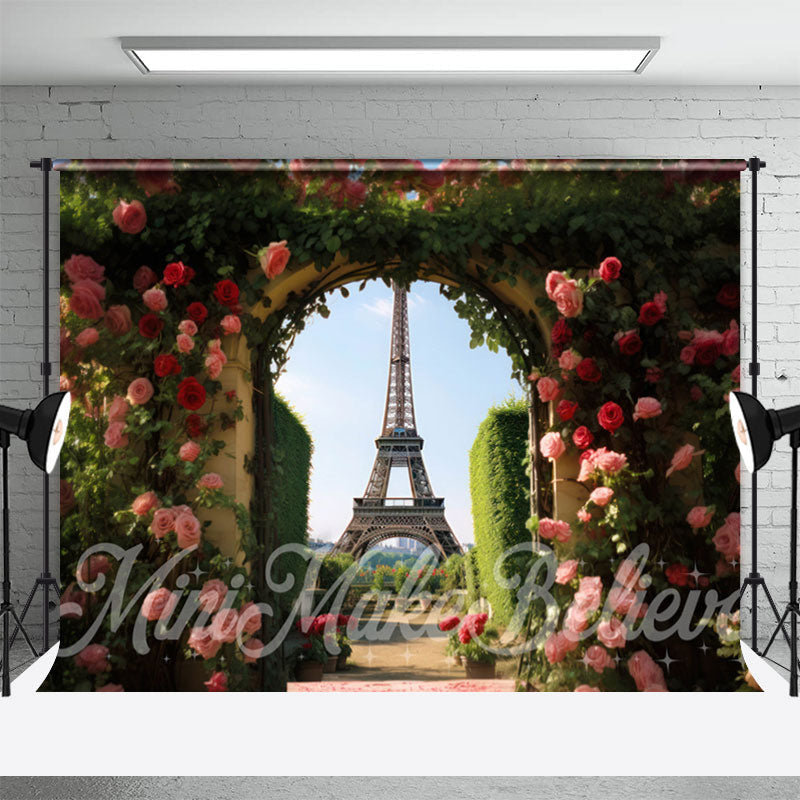 Lofaris Eiffel Tower Arched Door Flowers Spring Backdrop