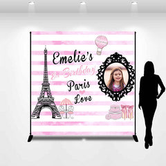 Lofaris Eiffel Tower Paris Love Pink Custom Birthday Backdrop