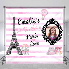 Lofaris Eiffel Tower Paris Love Pink Custom Birthday Backdrop