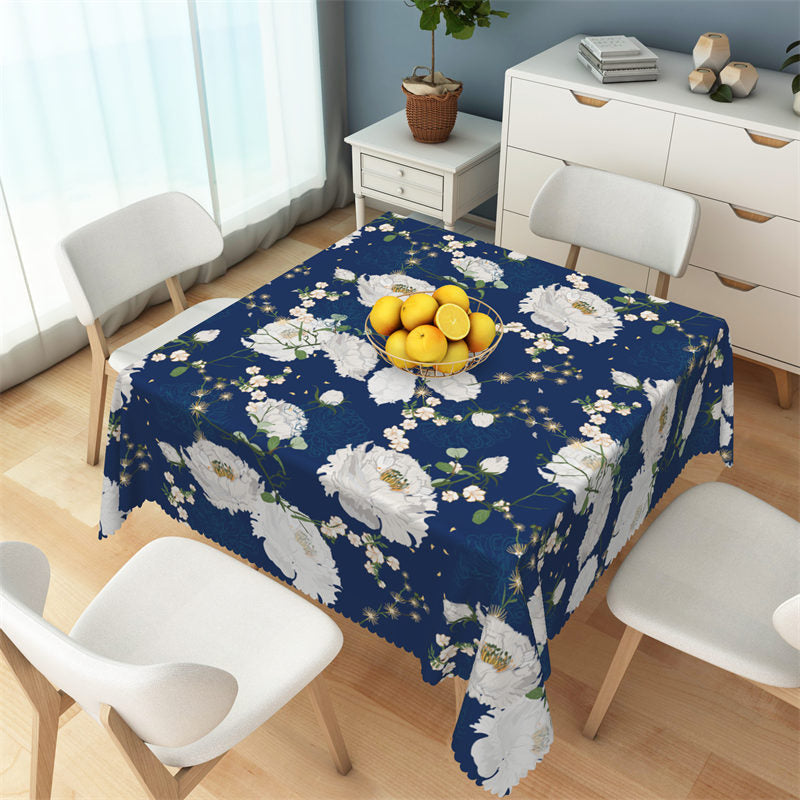 Lofaris Elegant Big Floral Prints Blue Square Tablecloth