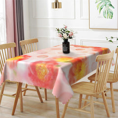 Lofaris Elegant Big Flowers Pink White Rectangle Tablecloth