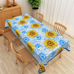 Lofaris Elegant Big Sunflowers Rapeat Yellow Blue Tablecloth