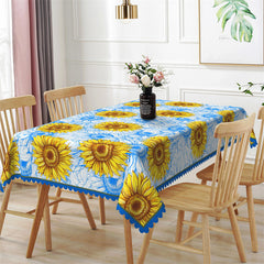 Lofaris Elegant Big Sunflowers Rapeat Yellow Blue Tablecloth