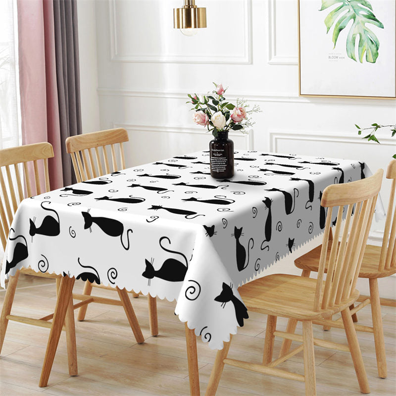 Lofaris Elegant Black Cat Pattern Step And Repeat Tablecloth