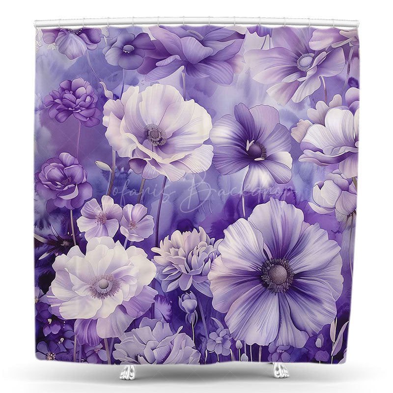 Lofaris Elegant Blooming Purple Floral Retro Shower Curtain