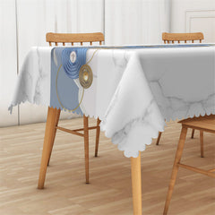 Lofaris Elegant Blue Circle White Griotte Texture Tablecloth