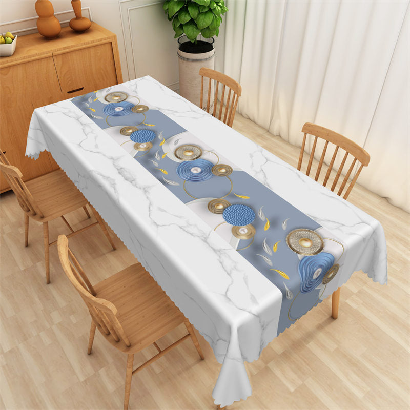 Lofaris Elegant Blue Circle White Griotte Texture Tablecloth